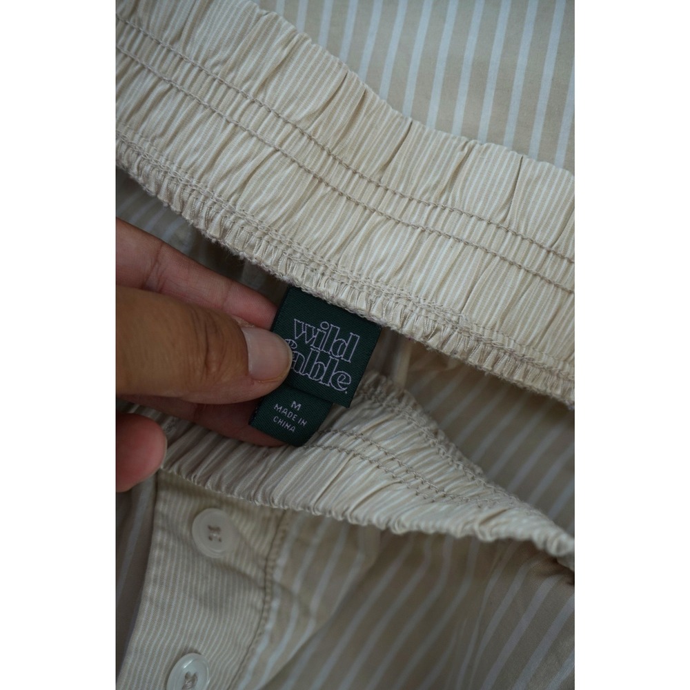 100% cotton Striped Lounge Pants Coastal Cottagecore Beachy Scandi Tan sz M - Picture 5 of 6
